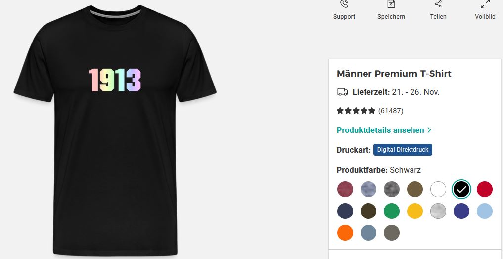 Schwarzes T-Shirt mit farbigem 1913-Schriftzug
