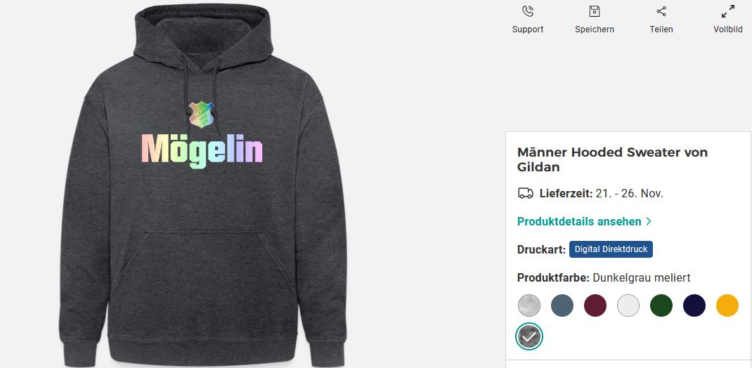 Dunkelgrauer Hoodie mit farbigem Mögelin-Schriftzug und MSC-Wappen