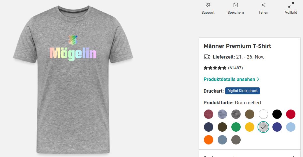 Graues T-Shirt mit farbigem Mögelin-Schriftzug und MSC-Wappen
